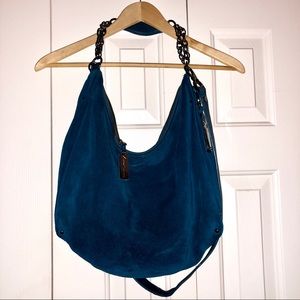 Teal Peacock Blue Suede Hobo and crossbody bag